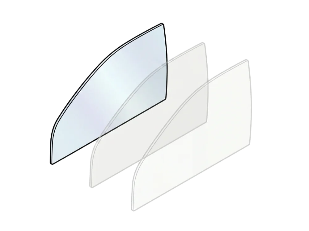 Tinted door glass shown against two untinted panes for comparison